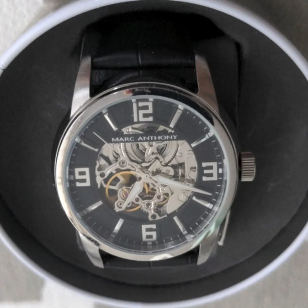 Marc Anthony FMDMA505 Men's Black & Silver Tone Skeleton Automatic Analog Watch